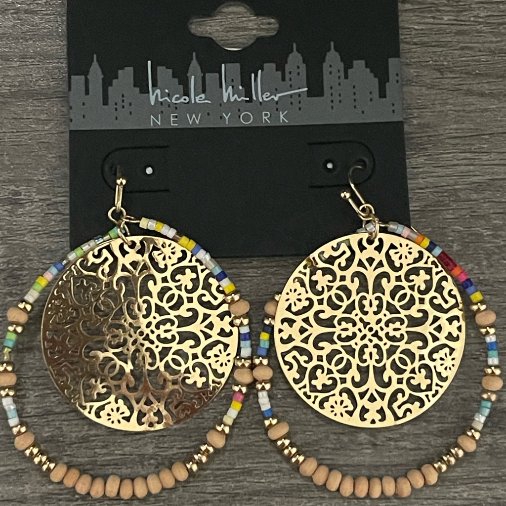 Nicole Miller Gold Filigree Earrings With Multicolor Beads 12$